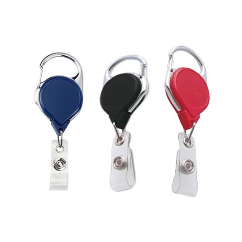 Promotional Round Retractable Badge Holder with Carabiner and Pen