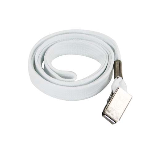 100 Bulk Wholesale Blank Flat Polyester Lanyards with Double Bulldog Clip Quick Ship - White